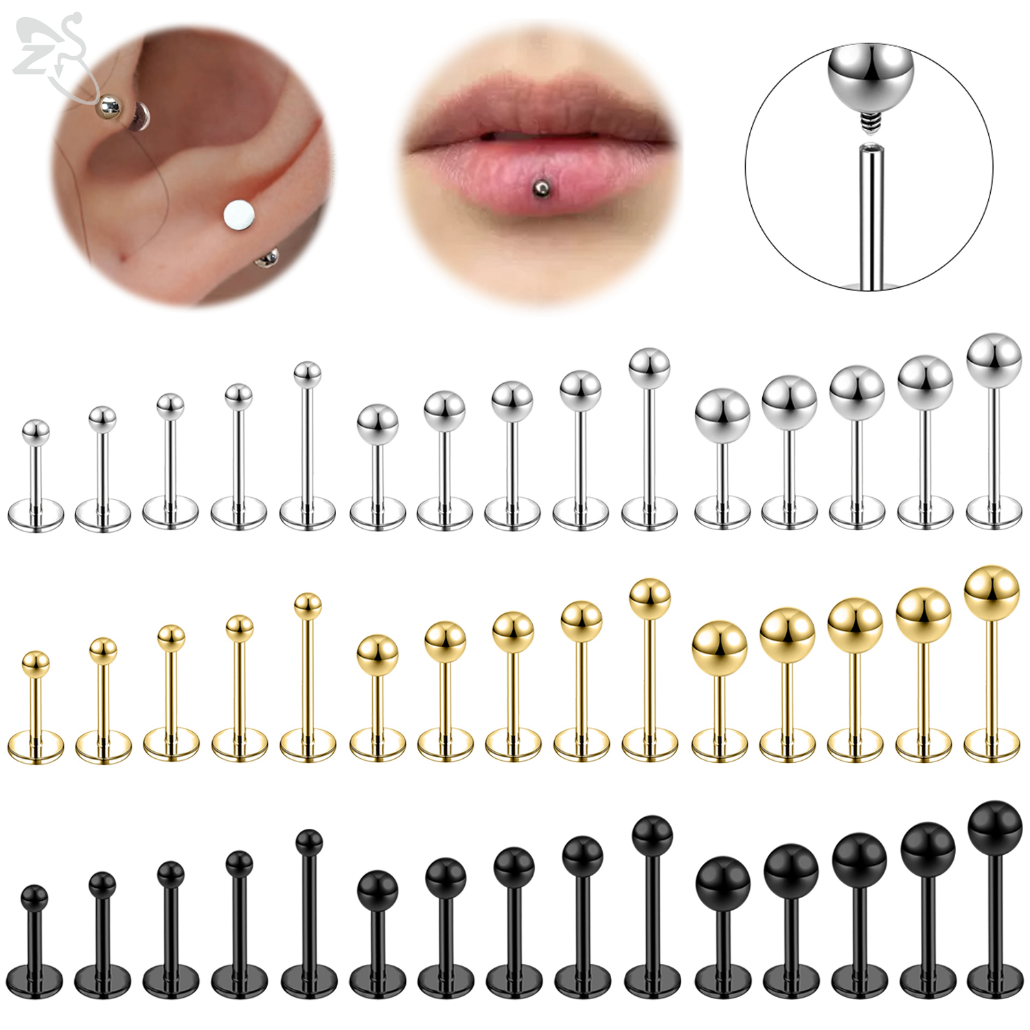 Body Jewelry Flat Back - ZS 6 Pcs/lot Internal Thread 16G/18G