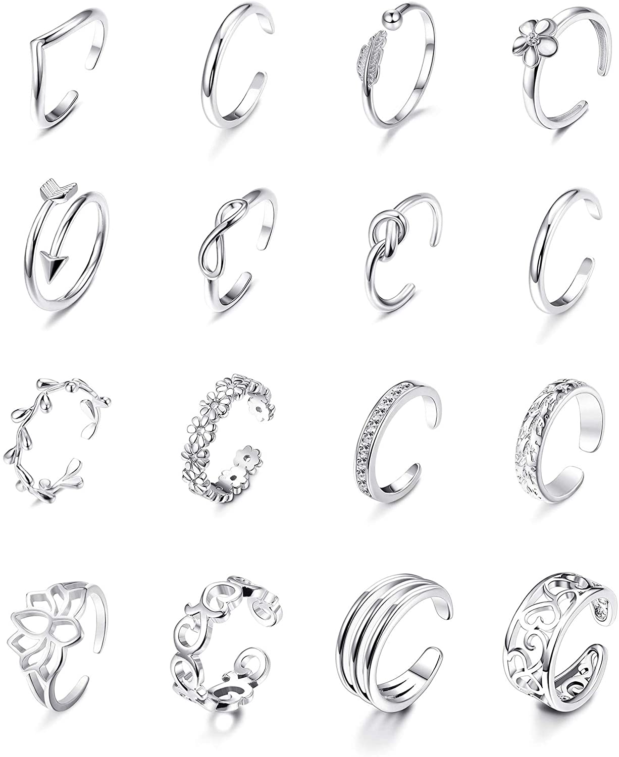 Body Jewelry Metal Types - 16Pcs Adjustable Toe Rings for Women