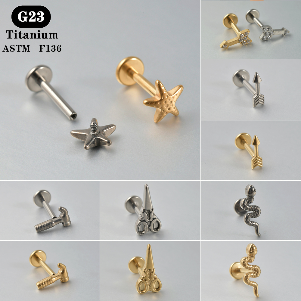 Body Jewelry Flat Back - 1PC ASTM F136 Titanium Labret Scissor