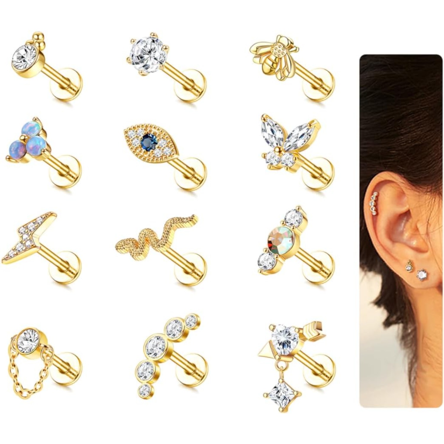 Bobisty 1Pc Cartilage Earrings - Body Jewelry Flat Back review and price