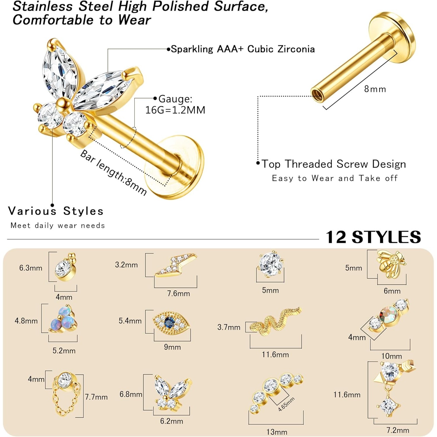 Bobisty 1Pc Cartilage Earrings - Body Jewelry Flat Back review and price