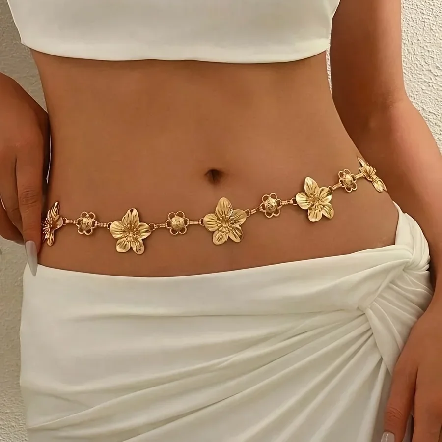 1 retro floral waist chain, bo - Body Jewelry High End review and price