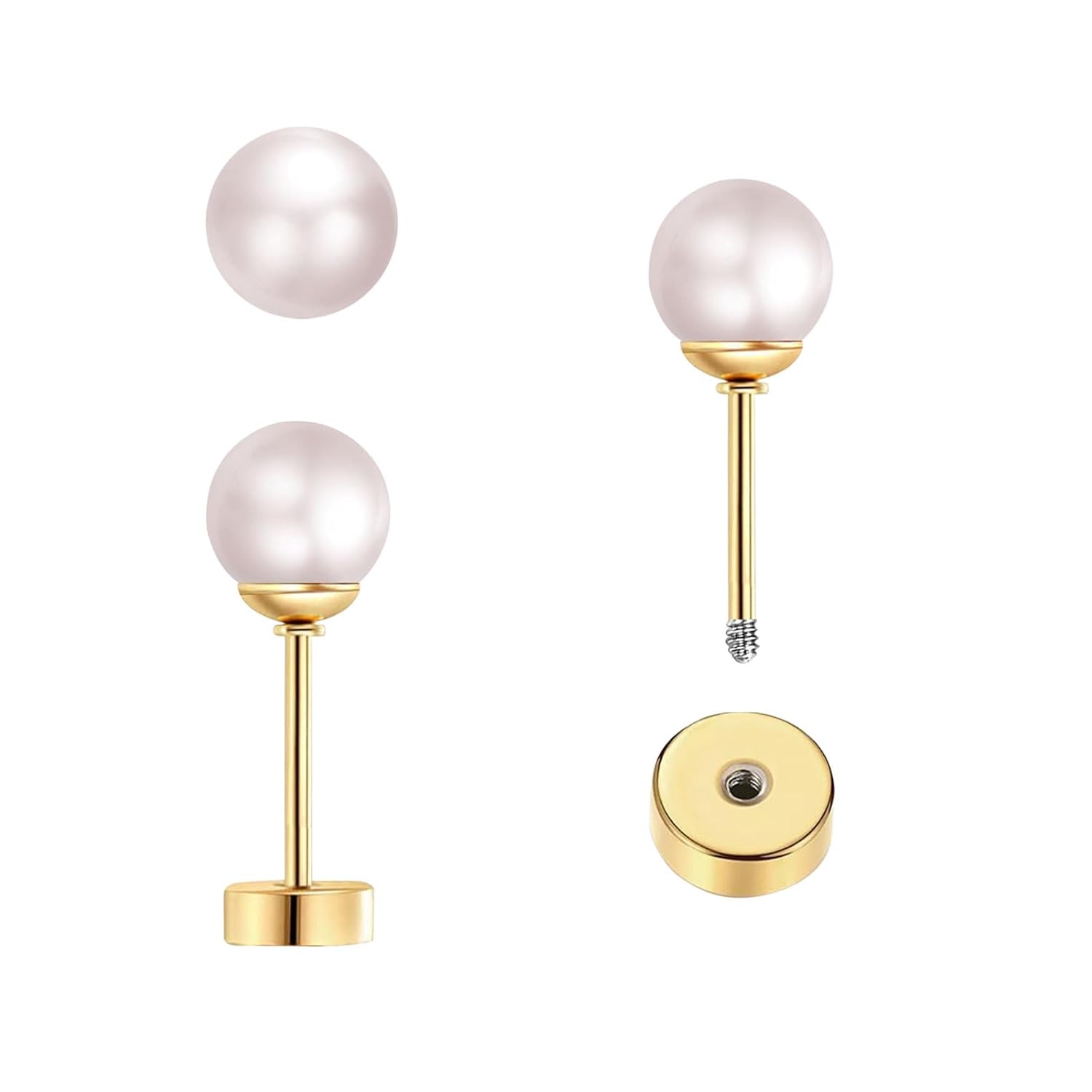 3 Pairs Tiny Pearl Stud Earrin - Body Jewelry Flat Back review and price