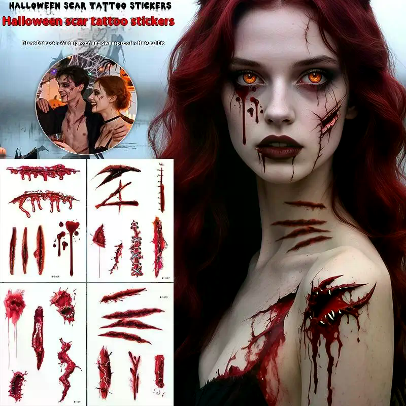 1 Sheets Halloween Scar Tattoo - Body Jewelry Tattoo review and price