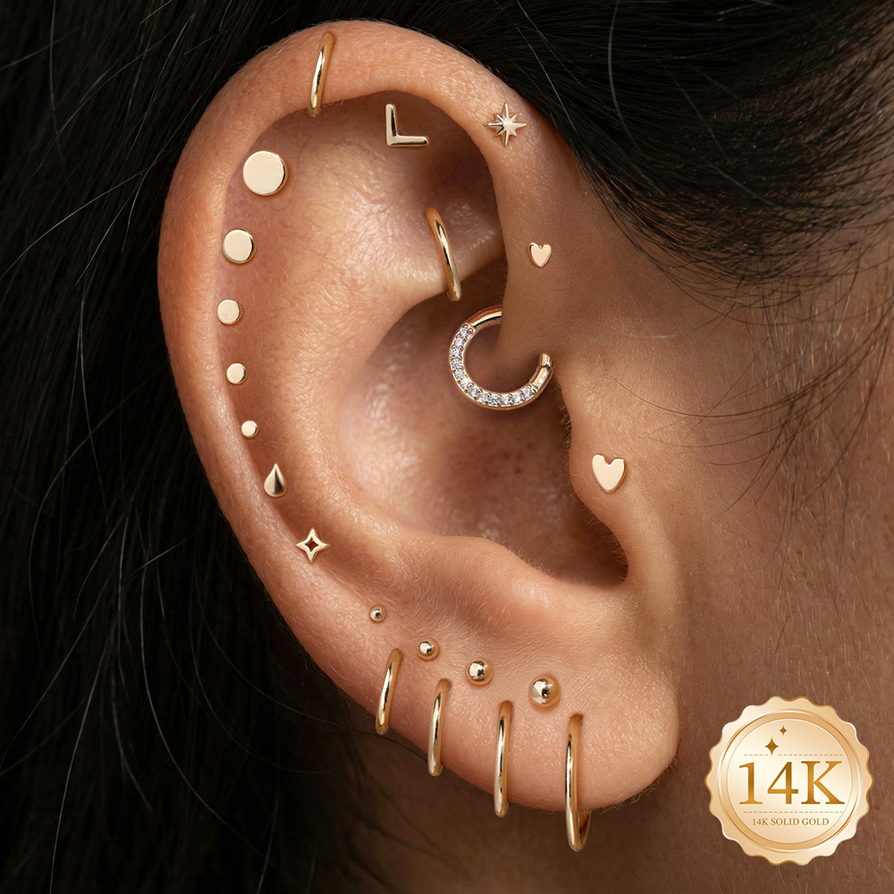 AIDE 14K Gold Stud Earrings fo - Body Jewelry Flat Back review and price