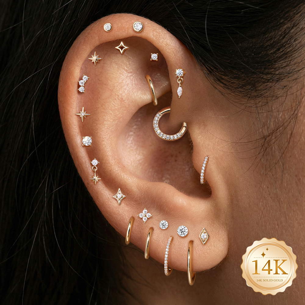 AIDE 14K Gold Stud Earrings fo - Body Jewelry Flat Back review and price