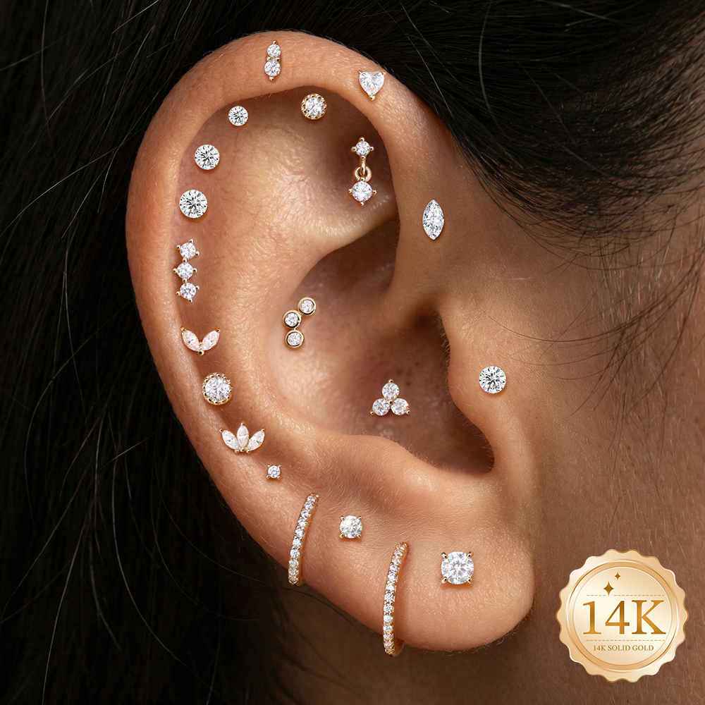 AIDE 14K Gold Stud Earrings fo - Body Jewelry Flat Back review and price